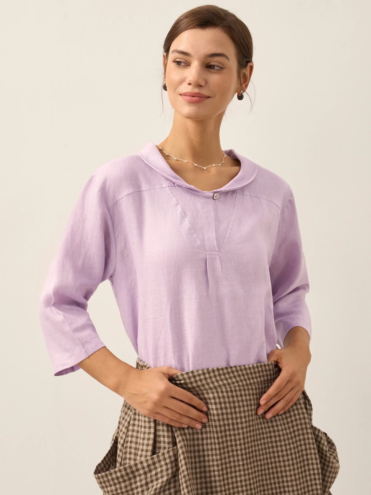 Roxanne | Women’s Linen Shawl V-Neck Half Sleeve Top