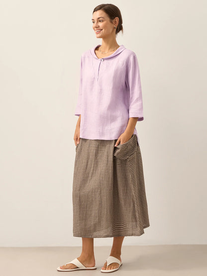 Roxanne | Women’s Linen Shawl V-Neck Half Sleeve Top