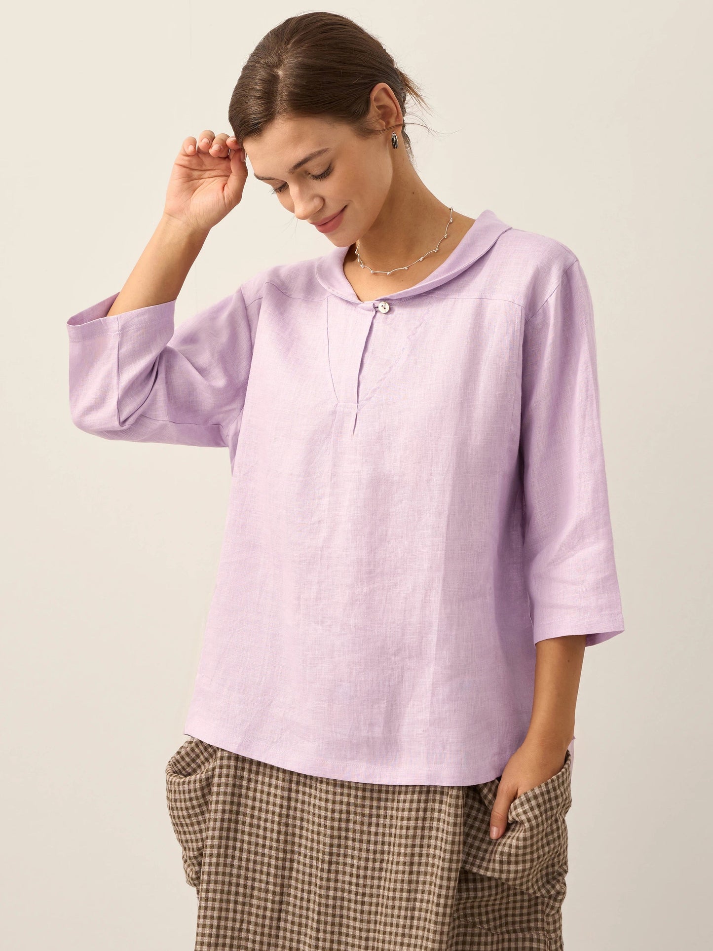 Roxanne | Women’s Linen Shawl V-Neck Half Sleeve Top