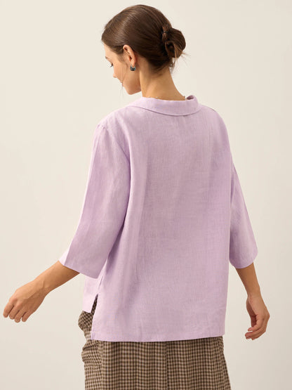Roxanne | Women’s Linen Shawl V-Neck Half Sleeve Top