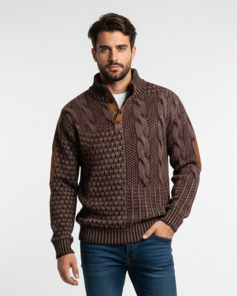 Cade | Men’s Patchwork High-Collar Sweater