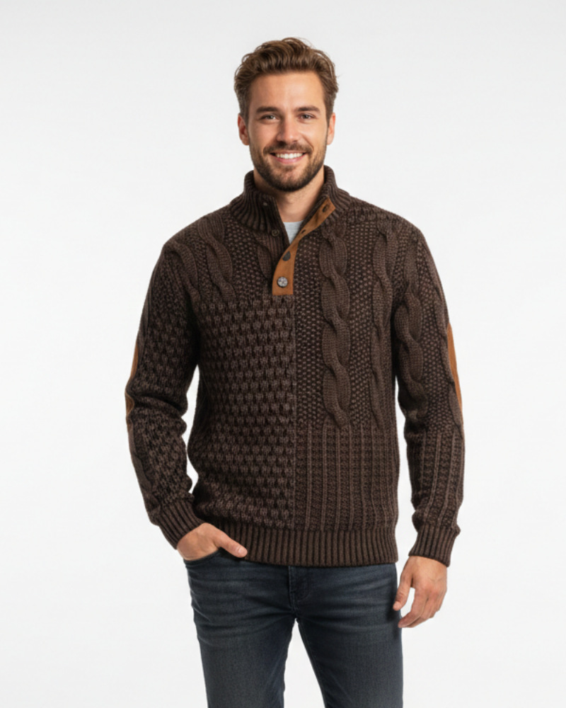 Cade | Men’s Patchwork High-Collar Sweater