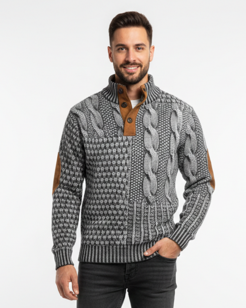 Cade | Men’s Patchwork High-Collar Sweater