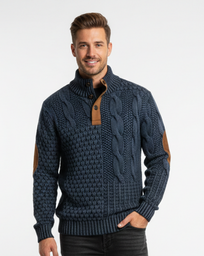 Cade | Men’s Patchwork High-Collar Sweater