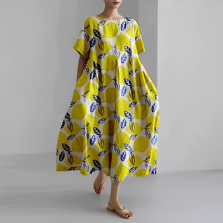 Marigold | Women’s Relaxed Style Flower Midi Dress with Loose Flowy Fit