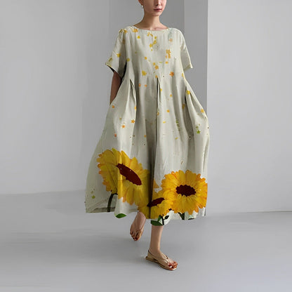 Marigold | Women’s Relaxed Style Flower Midi Dress with Loose Flowy Fit