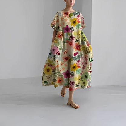 Marigold | Women’s Relaxed Style Flower Midi Dress with Loose Flowy Fit