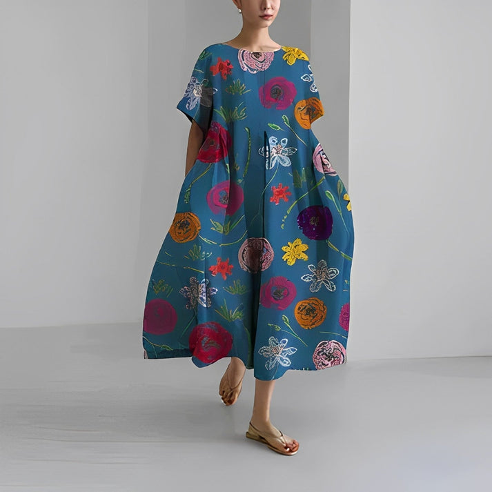 Marigold | Women’s Relaxed Style Flower Midi Dress with Loose Flowy Fit