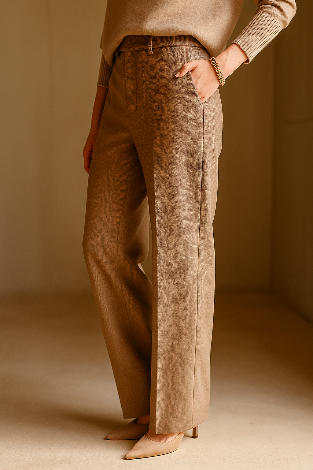 Rosalind | Women’s High-Waisted Wool Herringbone Pants