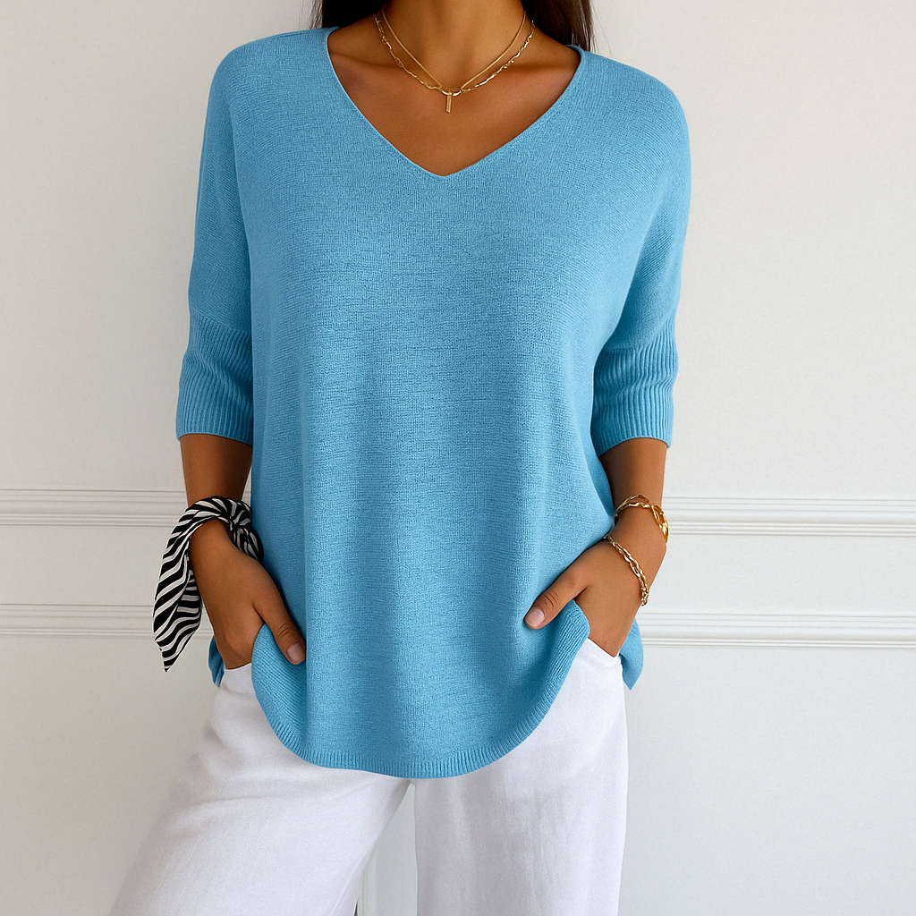 Hadley | Women’s V-Neck Short Sleeve Knit Pullover