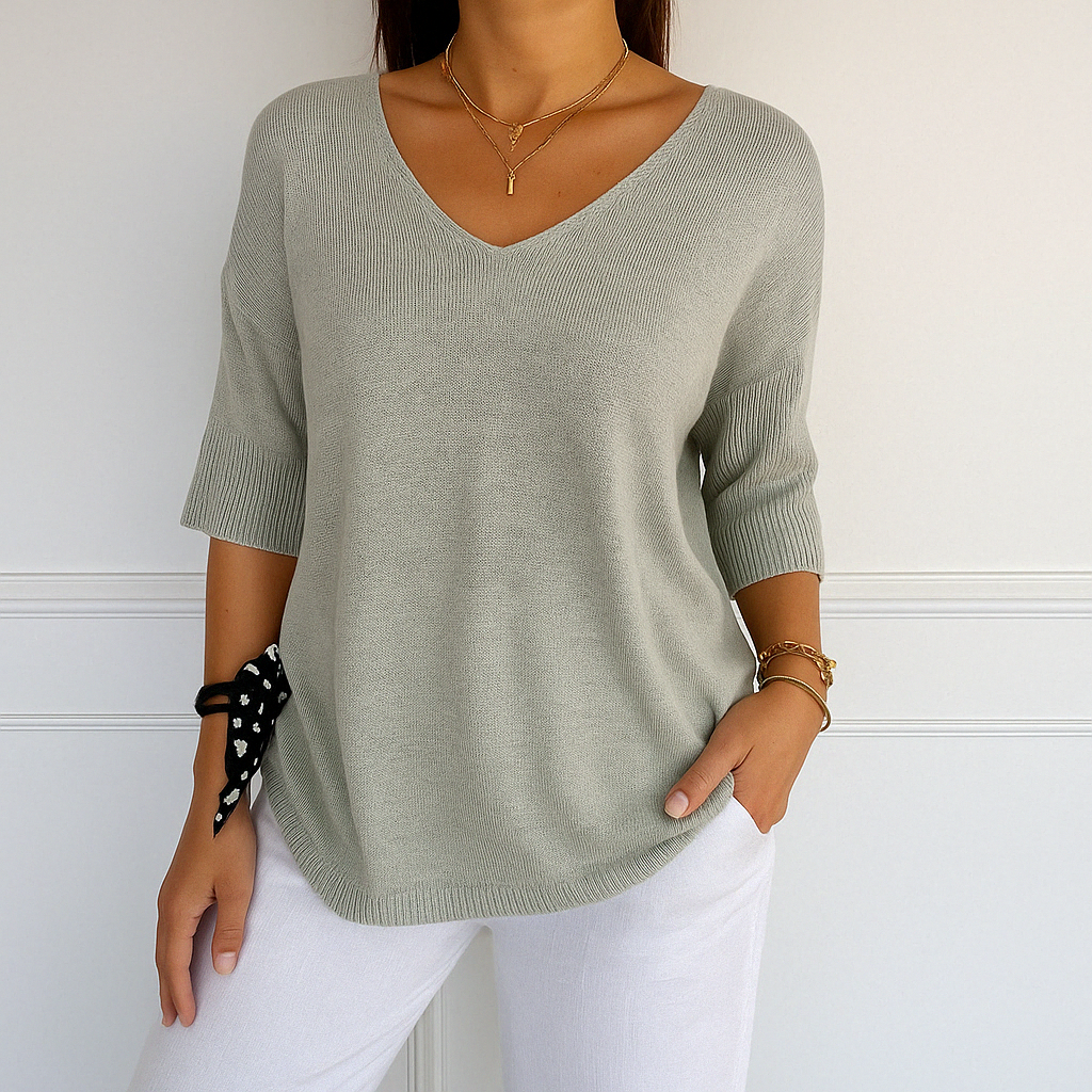 Hadley | Women’s V-Neck Short Sleeve Knit Pullover