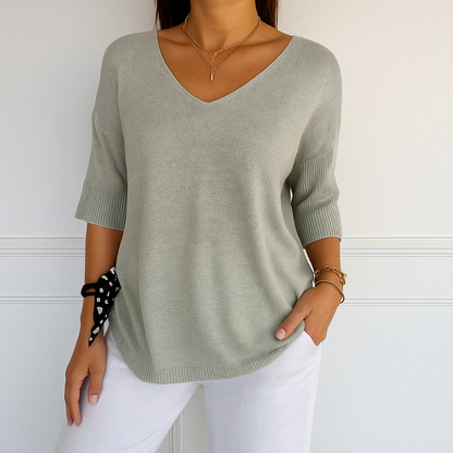 Hadley | Women’s V-Neck Short Sleeve Knit Pullover