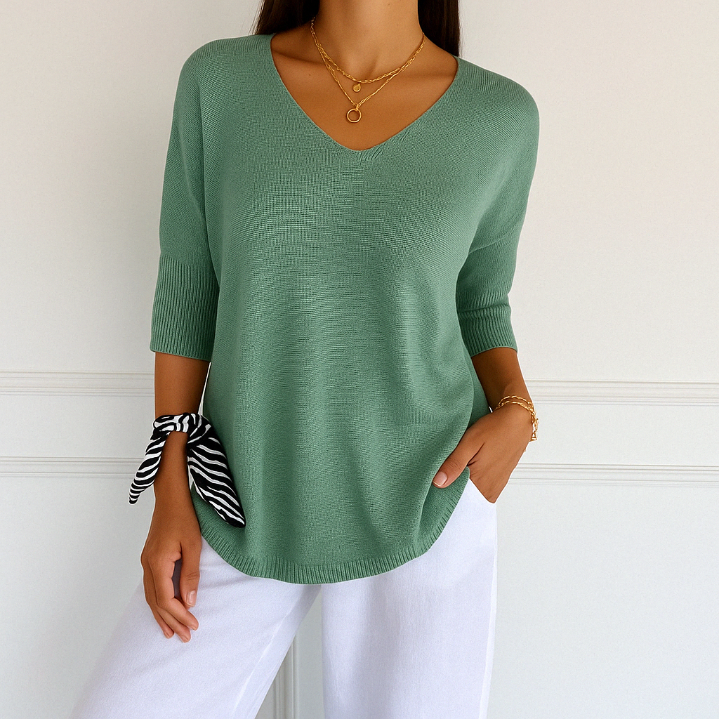 Hadley | Women’s V-Neck Short Sleeve Knit Pullover