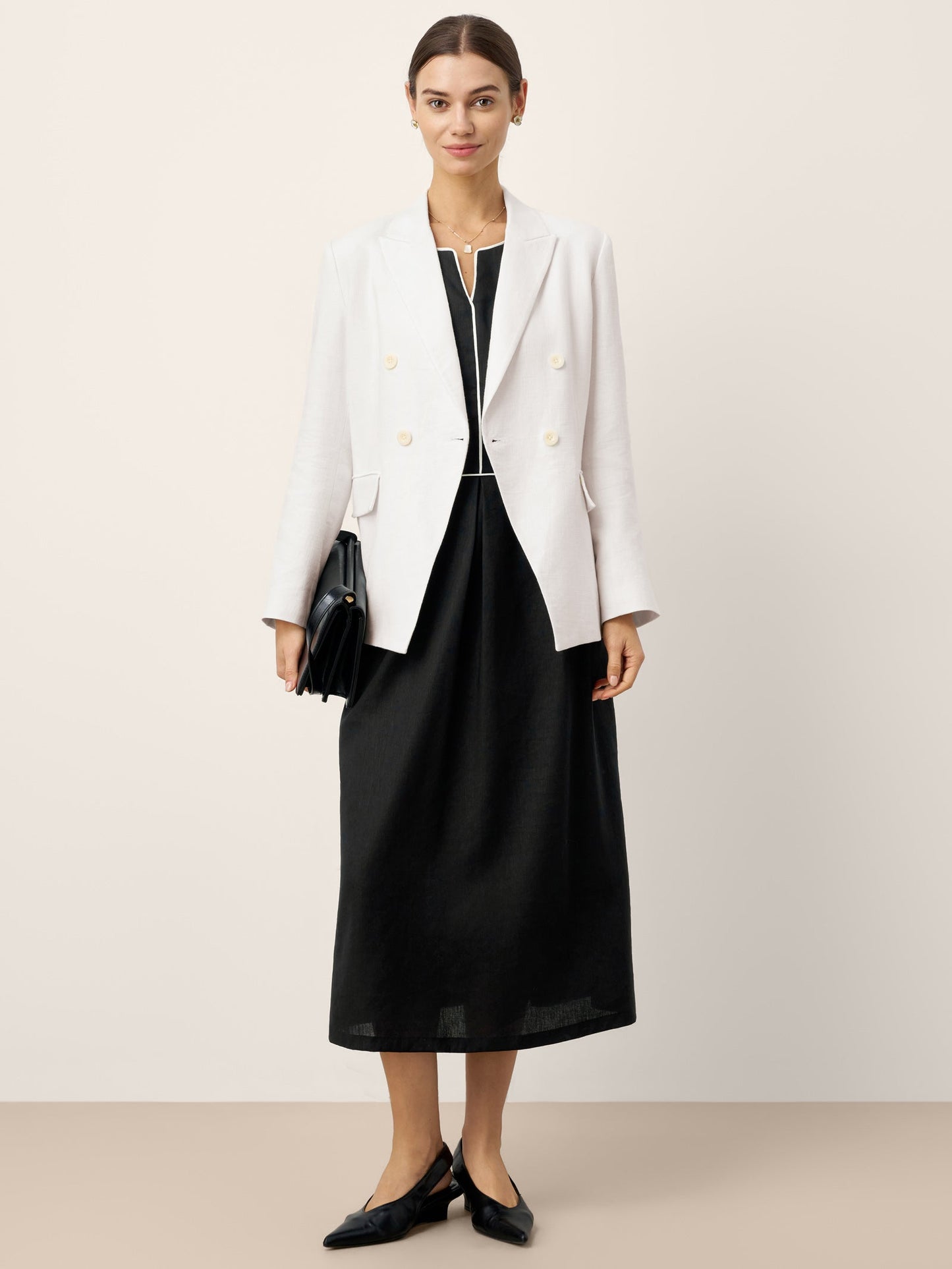 Sienna | Women’s Linen-Lyocell Contrast Trim Gathered Maxi Dress