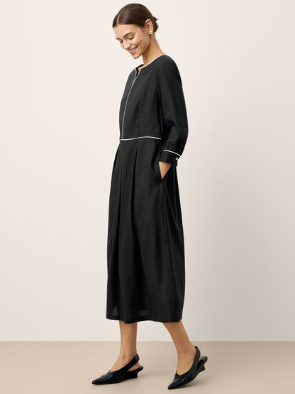Sienna | Women’s Linen-Lyocell Contrast Trim Gathered Maxi Dress