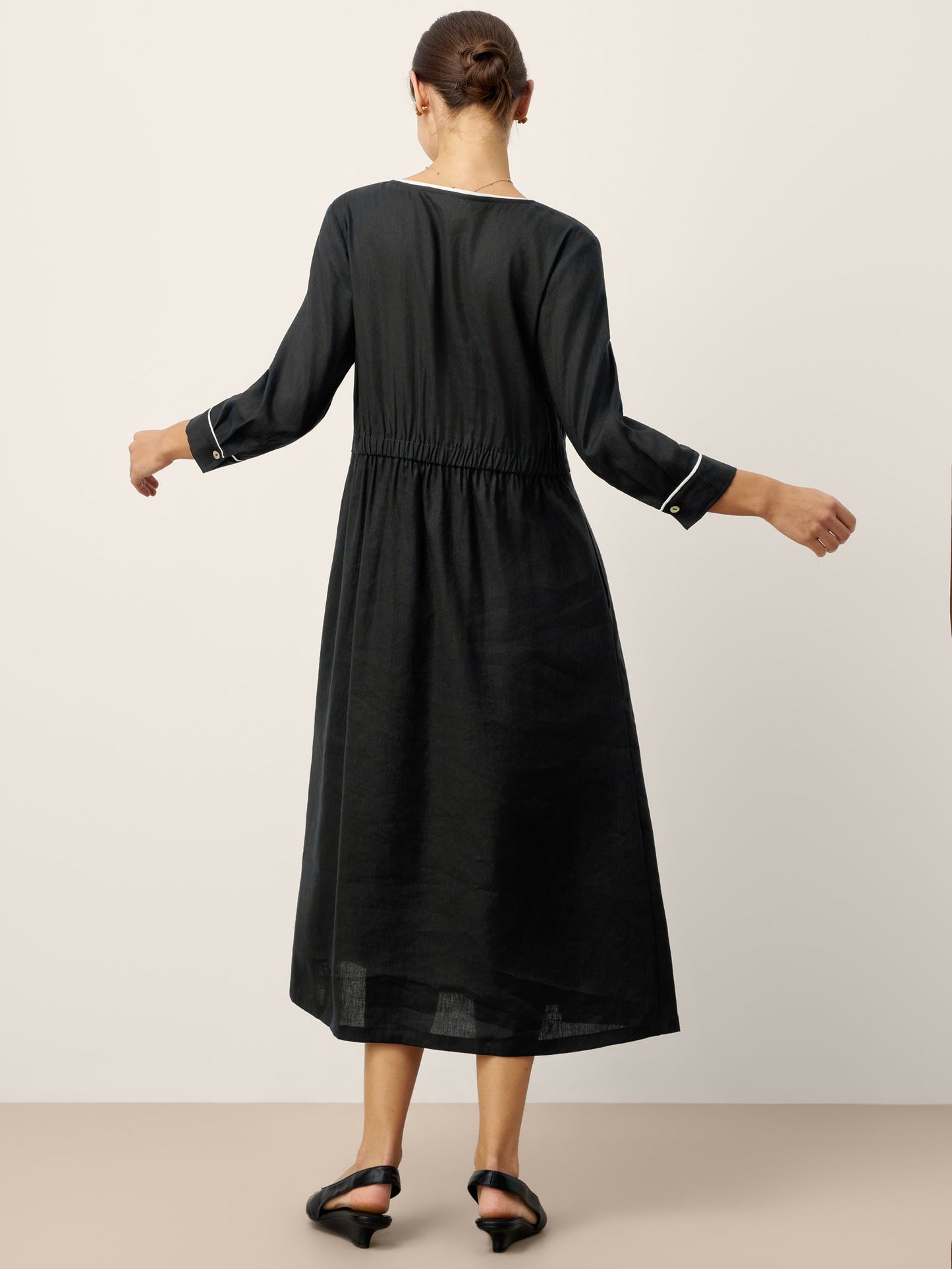 Sienna | Women’s Linen-Lyocell Contrast Trim Gathered Maxi Dress
