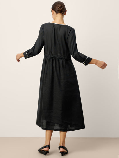 Sienna | Women’s Linen-Lyocell Contrast Trim Gathered Maxi Dress