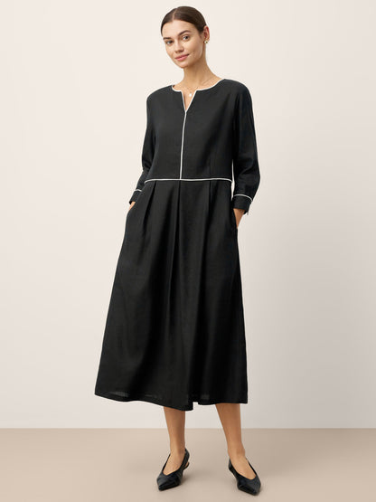 Sienna | Women’s Linen-Lyocell Contrast Trim Gathered Maxi Dress