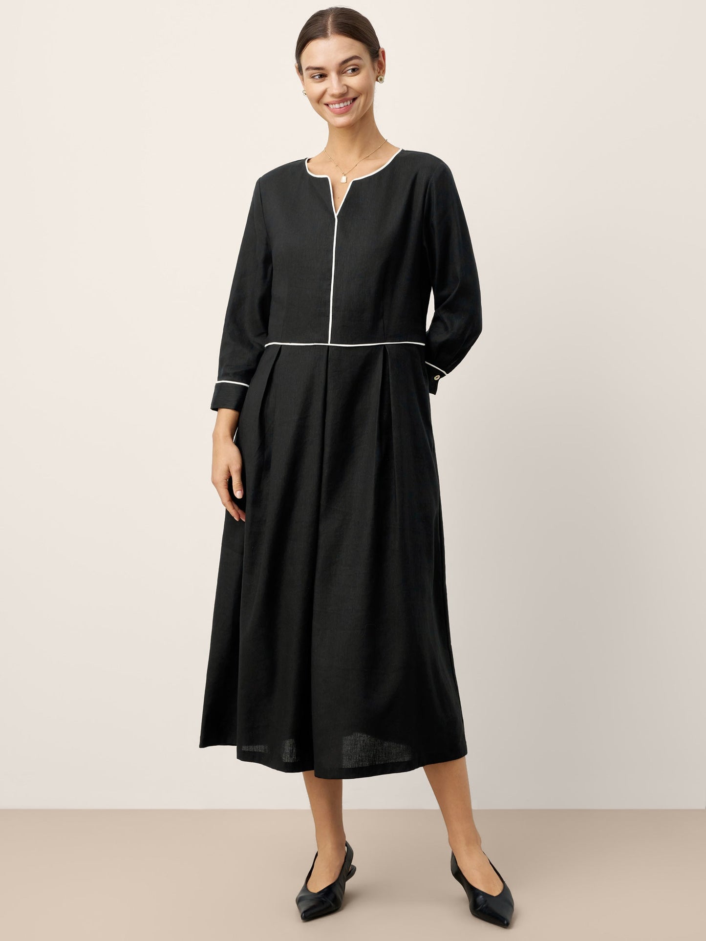 Sienna | Women’s Linen-Lyocell Contrast Trim Gathered Maxi Dress