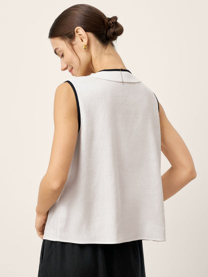 Noelle | Women’s Linen-Lyocell Contrast Trim Pleated Sleeveless Top