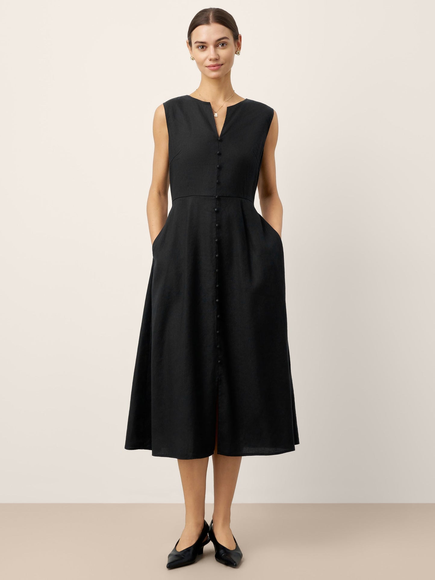 Kendall | Women’s Linen V-Neck Sleeveless Maxi Dress