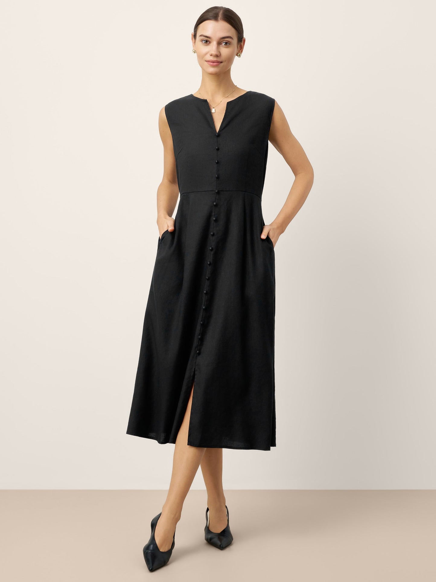 Kendall | Women’s Linen V-Neck Sleeveless Maxi Dress