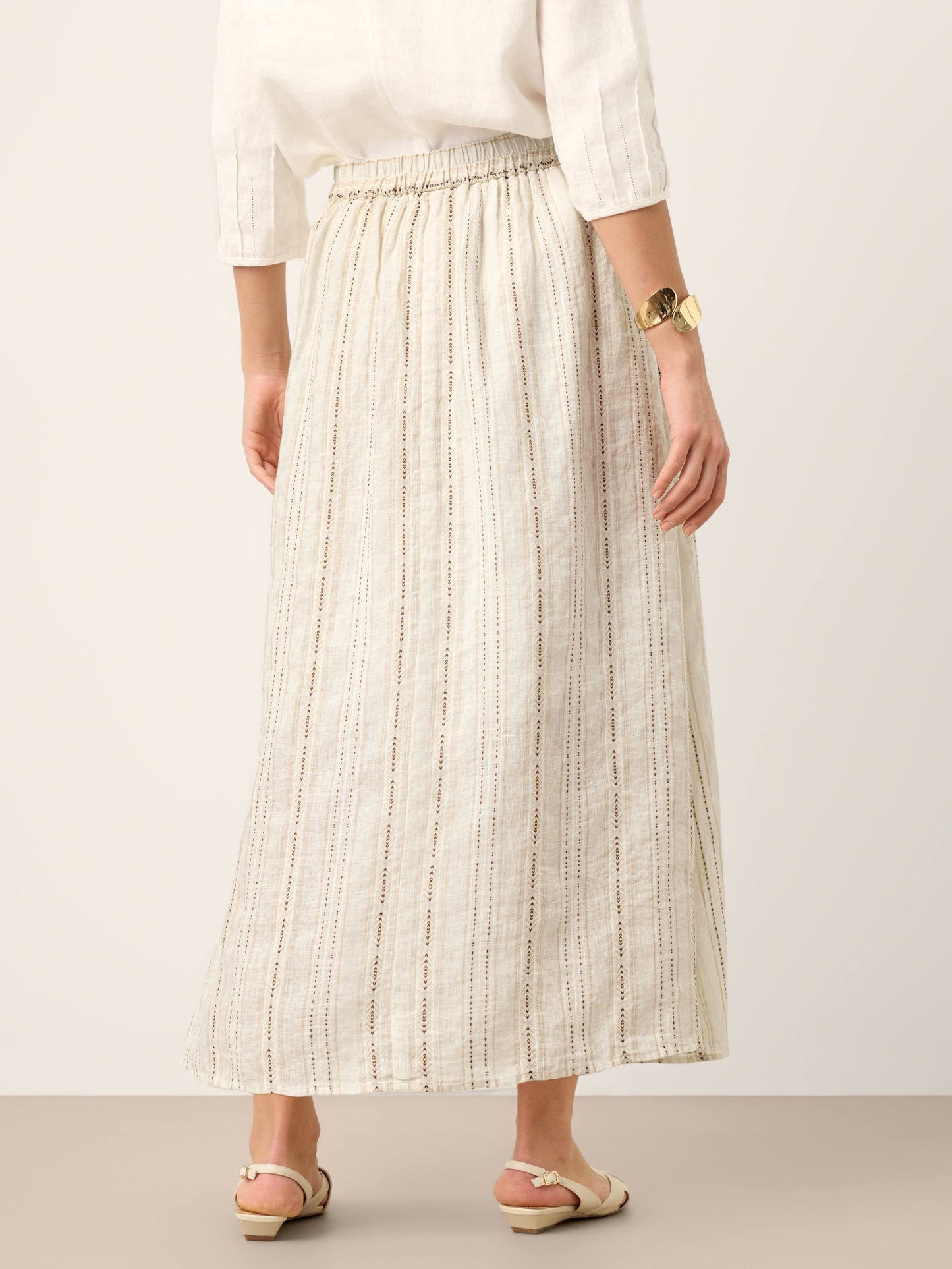 Teagan | Women’s Linen Striped Trim A-Line Boho Skirt With Lining