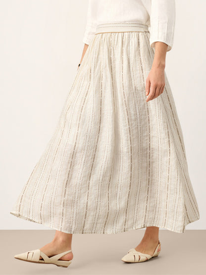 Teagan | Women’s Linen Striped Trim A-Line Boho Skirt With Lining