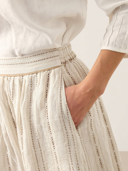 Teagan | Women’s Linen Striped Trim A-Line Boho Skirt With Lining