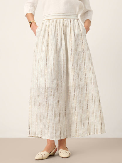 Teagan | Women’s Linen Striped Trim A-Line Boho Skirt With Lining