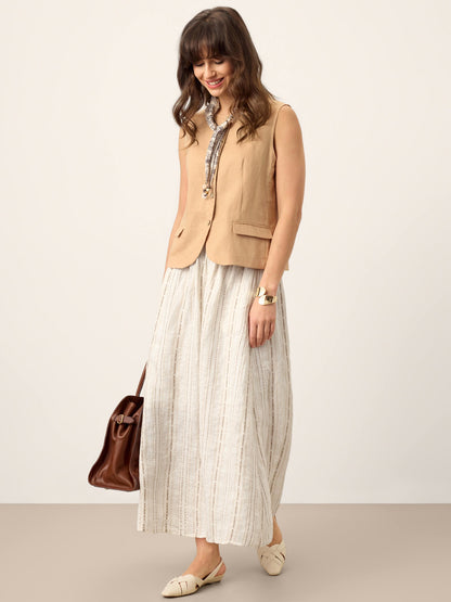 Teagan | Women’s Linen Striped Trim A-Line Boho Skirt With Lining