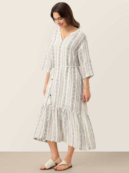 Delaney | Women’s Linen Split Neck Ruffle Boho Maxi Dress
