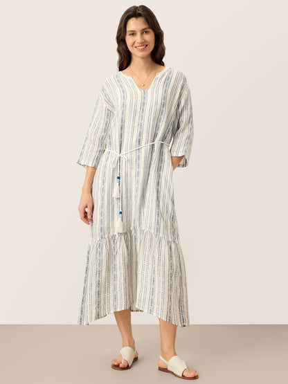 Delaney | Women’s Linen Split Neck Ruffle Boho Maxi Dress