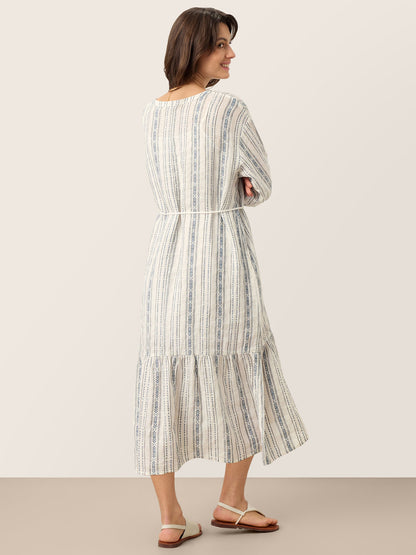 Delaney | Women’s Linen Split Neck Ruffle Boho Maxi Dress