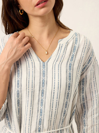 Delaney | Women’s Linen Split Neck Ruffle Boho Maxi Dress