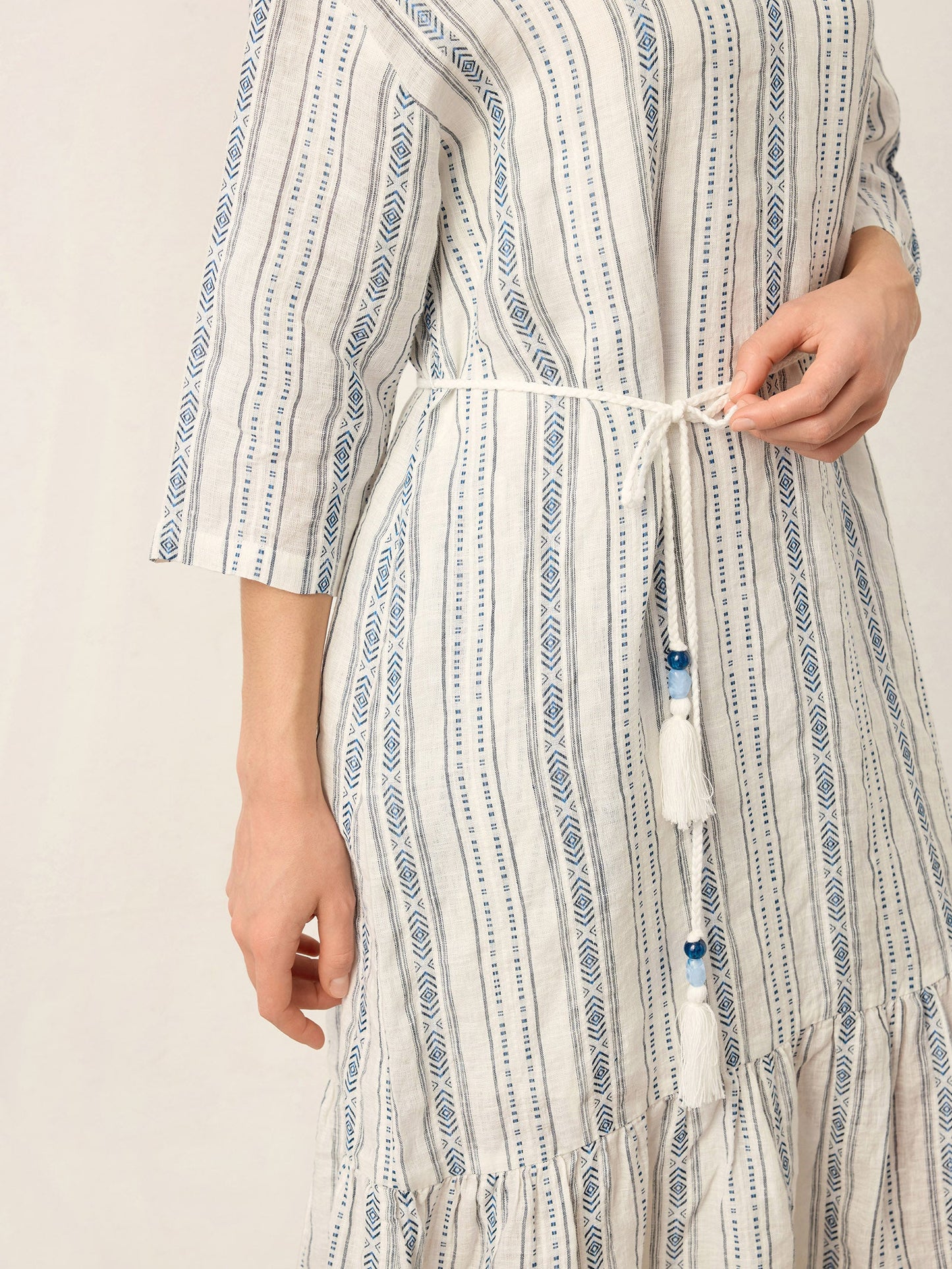 Delaney | Women’s Linen Split Neck Ruffle Boho Maxi Dress