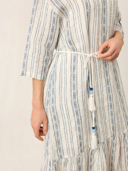 Delaney | Women’s Linen Split Neck Ruffle Boho Maxi Dress