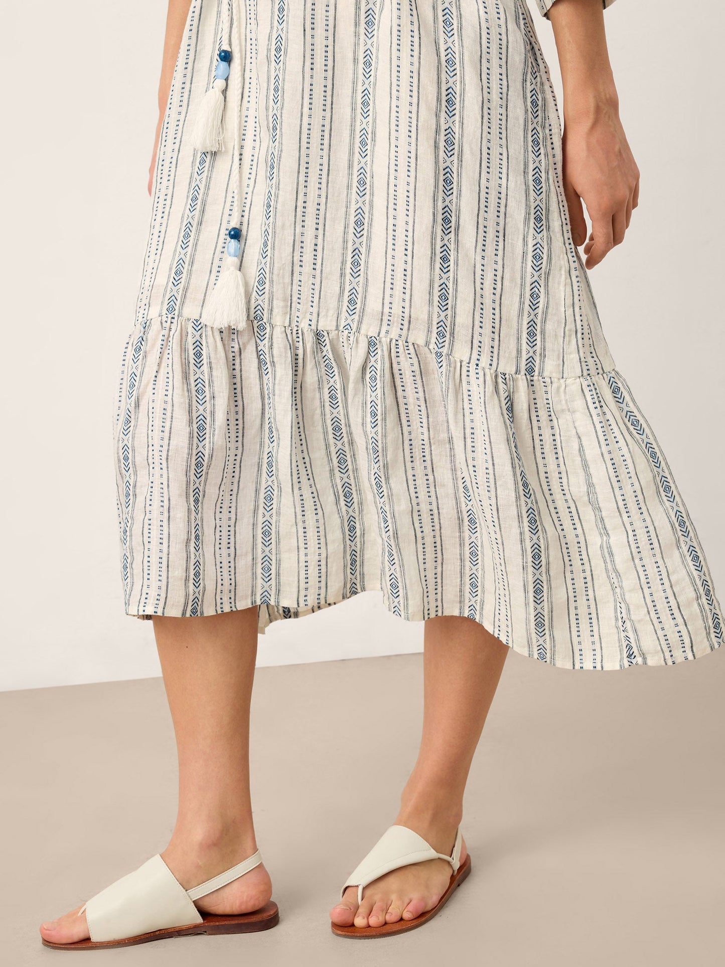 Delaney | Women’s Linen Split Neck Ruffle Boho Maxi Dress