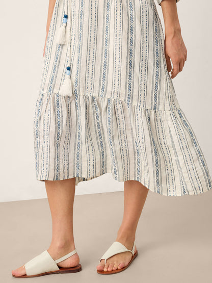 Delaney | Women’s Linen Split Neck Ruffle Boho Maxi Dress