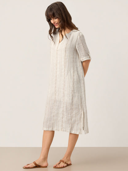 Mackenzie | Women’s Linen Striped Neck Boho Midi Dress