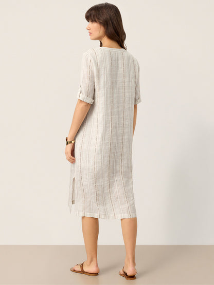 Mackenzie | Women’s Linen Striped Neck Boho Midi Dress