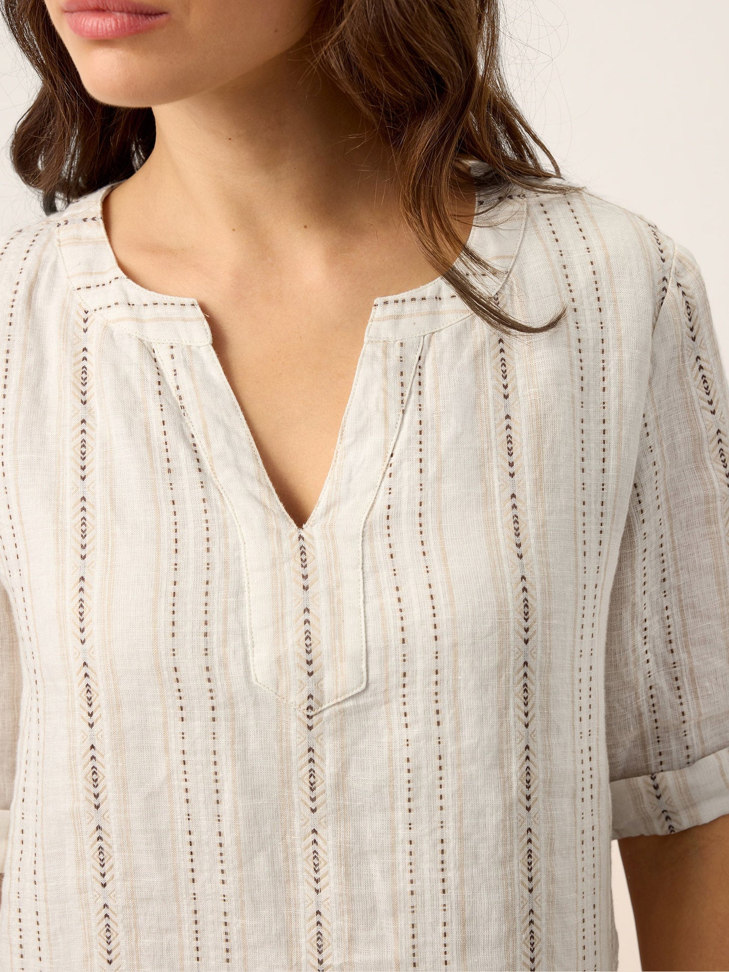 Mackenzie | Women’s Linen Striped Neck Boho Midi Dress