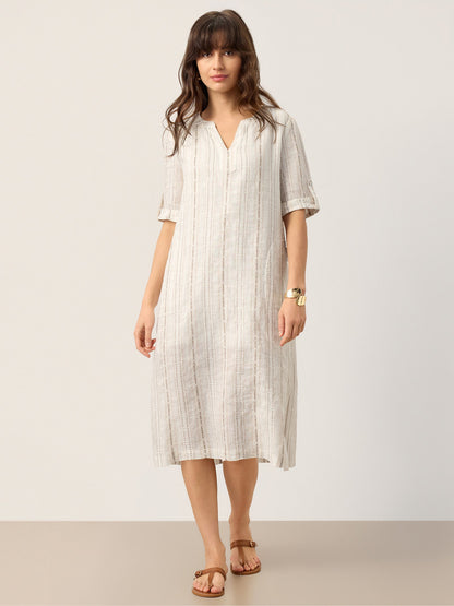 Mackenzie | Women’s Linen Striped Neck Boho Midi Dress