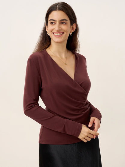 Mila | Women’s Wool-Lyocell Ruched Overlap V-Neck Top