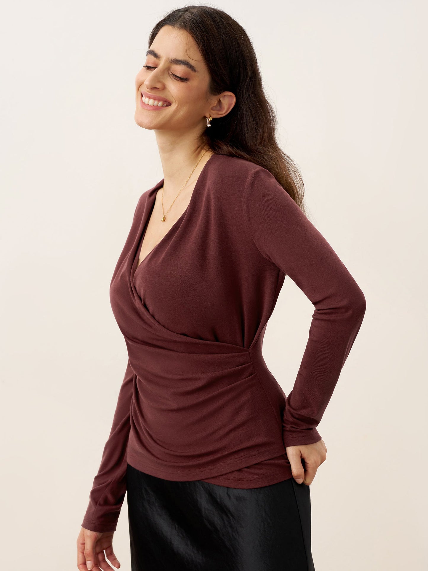 Mila | Women’s Wool-Lyocell Ruched Overlap V-Neck Top