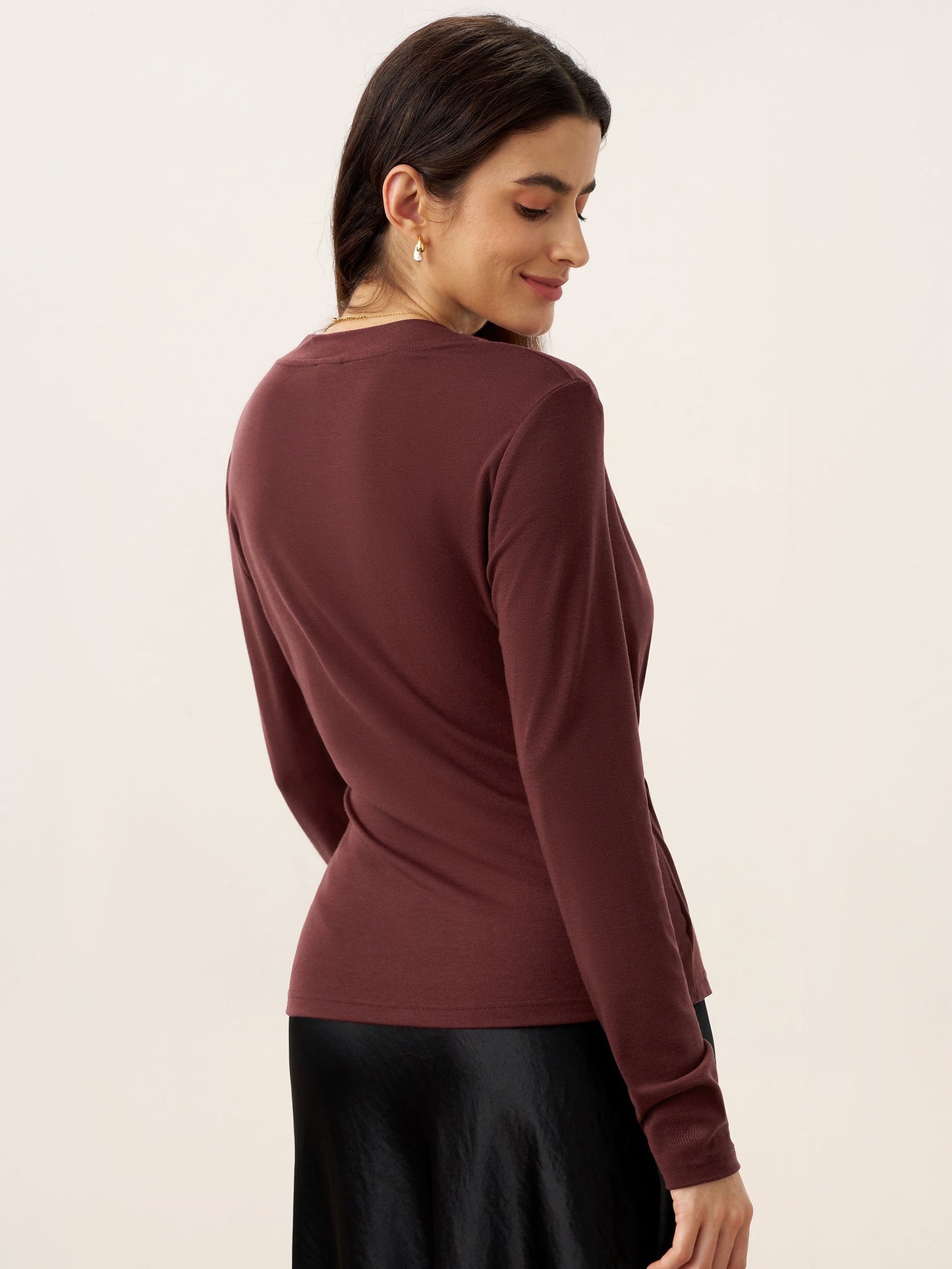 Mila | Women’s Wool-Lyocell Ruched Overlap V-Neck Top