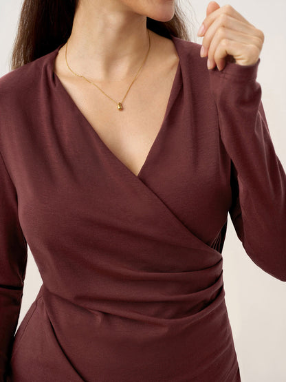 Mila | Women’s Wool-Lyocell Ruched Overlap V-Neck Top