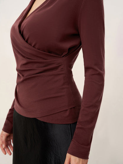 Mila | Women’s Wool-Lyocell Ruched Overlap V-Neck Top