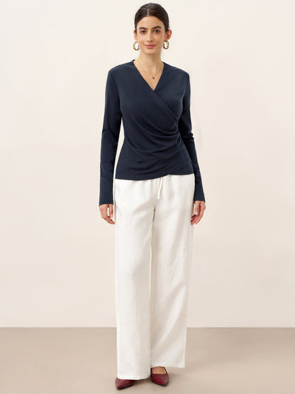 Mila | Women’s Wool-Lyocell Ruched Overlap V-Neck Top