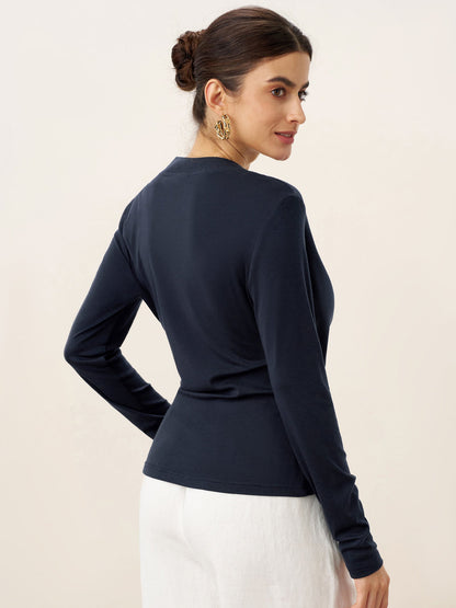 Mila | Women’s Wool-Lyocell Ruched Overlap V-Neck Top